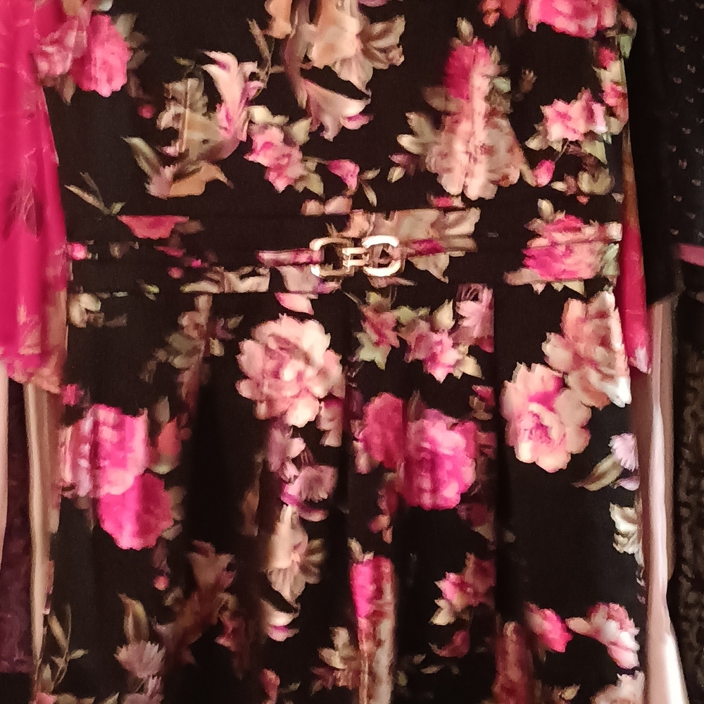 Floral Print Dress with Gold Buckle Detail